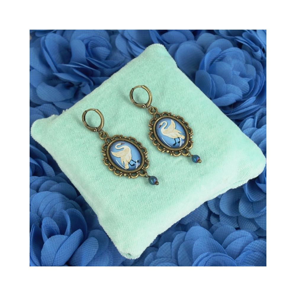 Swans earrings bronze