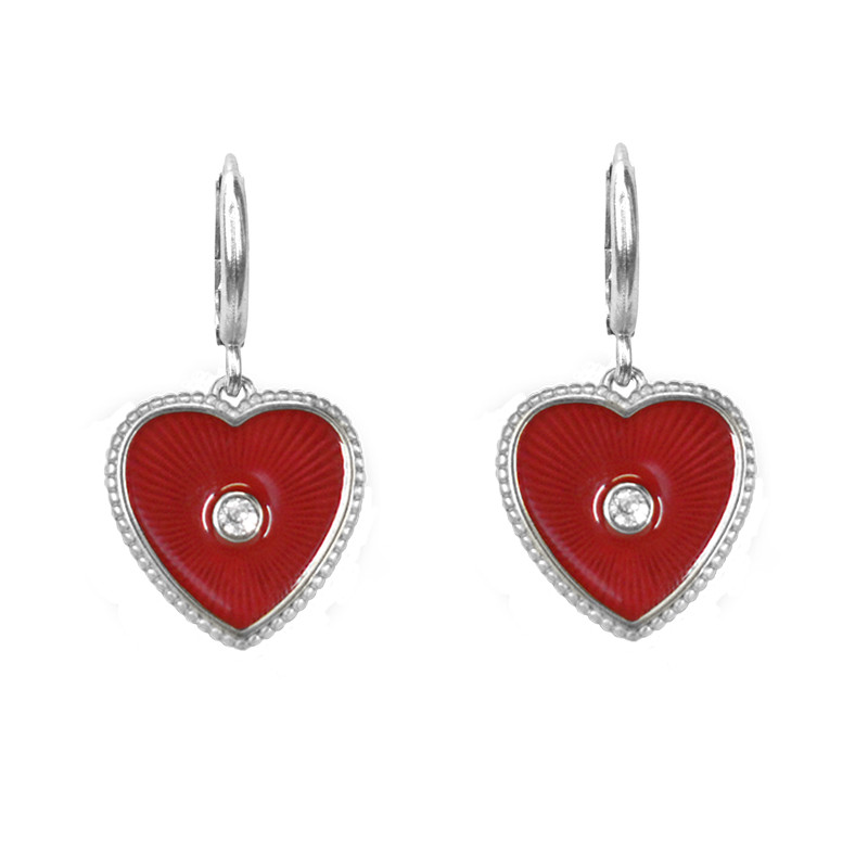 Heart earrings Red silver