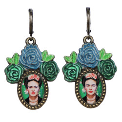 Frida with flowers Blue & Green