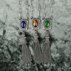 Mucha Tassel necklace Tigereye silver