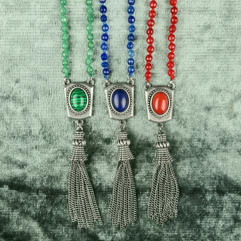 Mucha necklace blue beads S