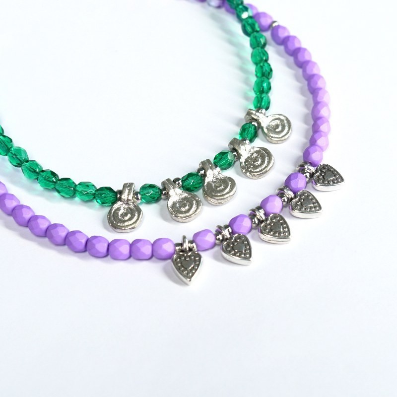 Anklet lila / silver hearts