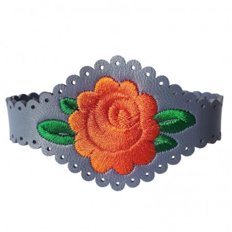 Peony orange on gray blue