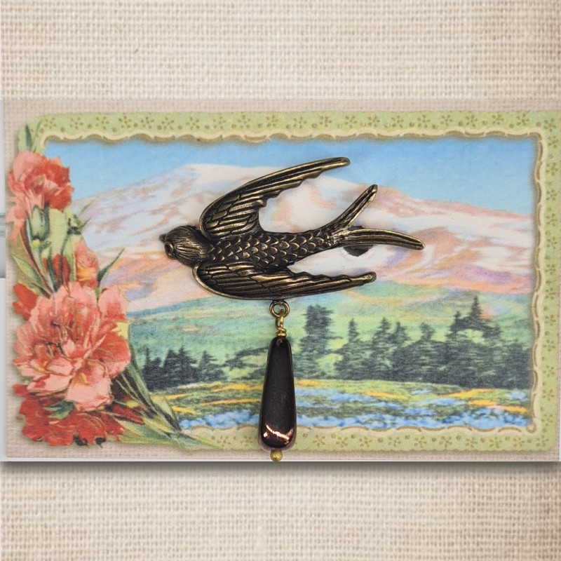 Bird brooch bronze & copper