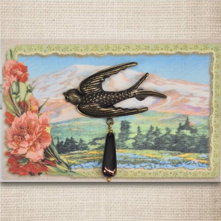 Bird brooch bronze & copper