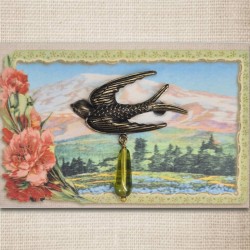 Bird brooch bronze & olive