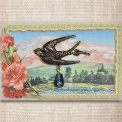 Bird brooch bronze & greyblue