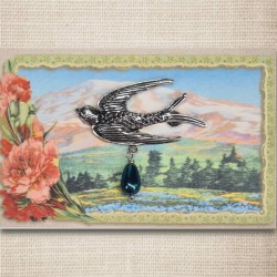 Bird brooch silver & oily blue