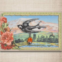 Bird brooch silver & orange