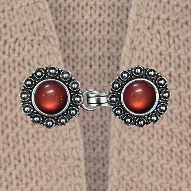 Vest clip silver & marsala