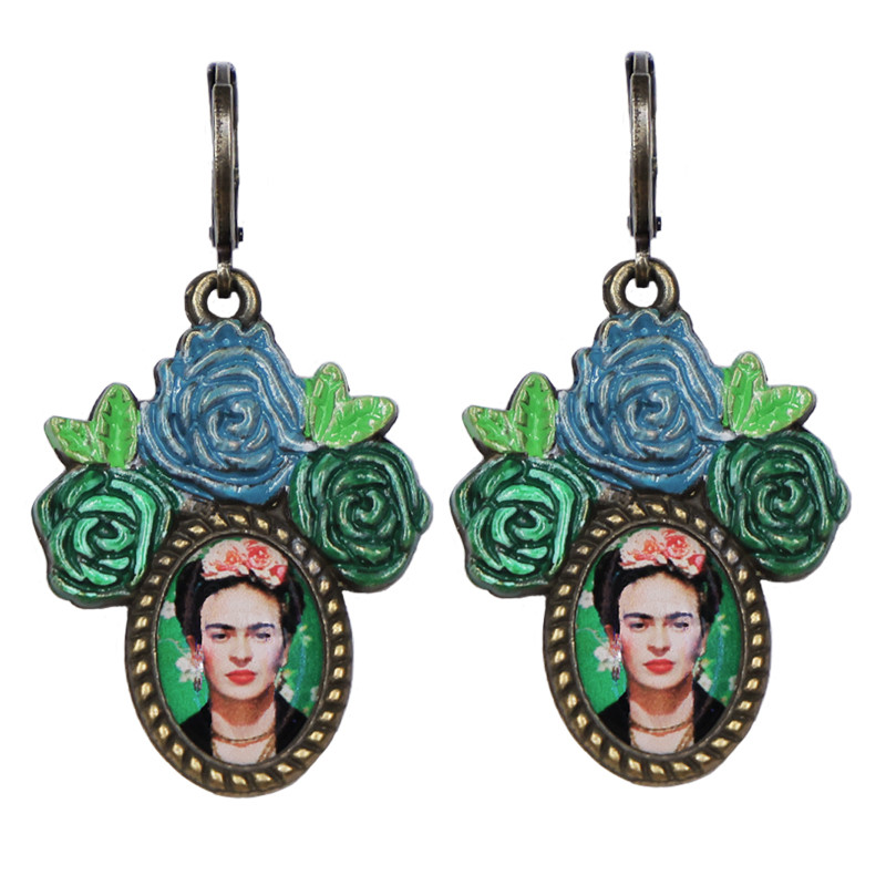 Frida with flowers Blue & Green